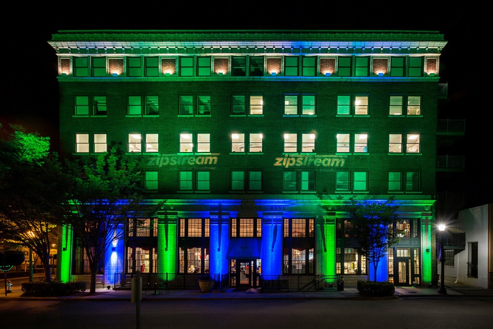 Zipstream light show on building